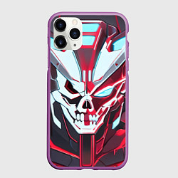 Чехол iPhone 11 Pro матовый Череп киберпанк красный, цвет: 3D-фиолетовый