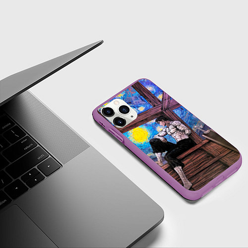 Чехол iPhone 11 Pro матовый Берсерк и небо Ван Гога / 3D-Фиолетовый – фото 3