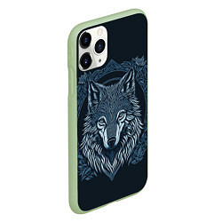 Чехол iPhone 11 Pro матовый Волк, векторный орнаментализм, цвет: 3D-салатовый — фото 2