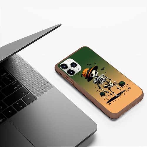 Чехол iPhone 11 Pro матовый Funny skeleton - halloween - neural network / 3D-Коричневый – фото 3