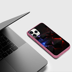 Чехол iPhone 11 Pro матовый Объемные черные плиты, цвет: 3D-малиновый — фото 2