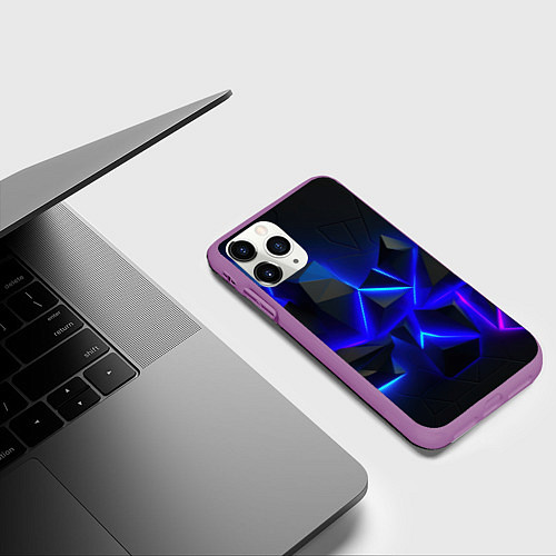 Чехол iPhone 11 Pro матовый Разлом плит из неона / 3D-Фиолетовый – фото 3