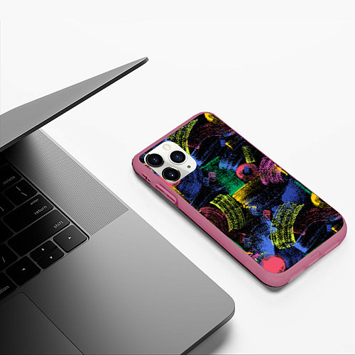 Чехол iPhone 11 Pro матовый Яркие абстрактые формы с текстурой / 3D-Малиновый – фото 3