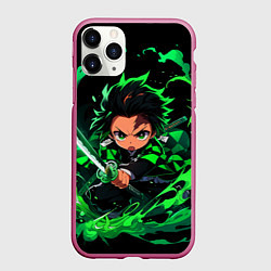 Чехол iPhone 11 Pro матовый Танджиро Комадо - чибби арт, цвет: 3D-малиновый