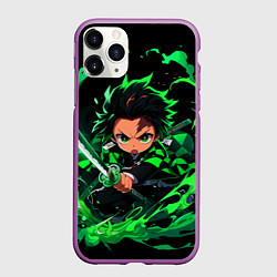Чехол iPhone 11 Pro матовый Танджиро Комадо - чибби арт, цвет: 3D-фиолетовый
