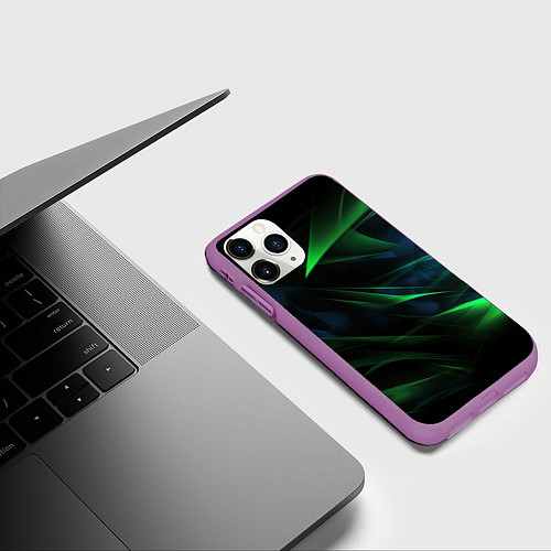 Чехол iPhone 11 Pro матовый Dark green background / 3D-Фиолетовый – фото 3