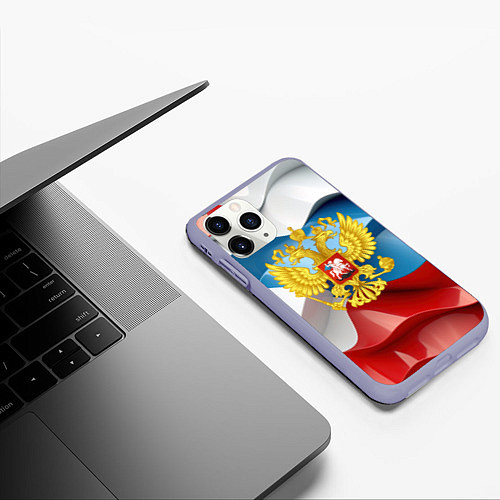 Чехол iPhone 11 Pro матовый Герб России триколор / 3D-Светло-сиреневый – фото 3