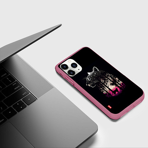 Чехол iPhone 11 Pro матовый Природная благодать - Пума / 3D-Малиновый – фото 3