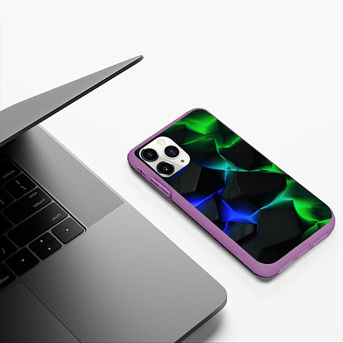 Чехол iPhone 11 Pro матовый Синие и зеленые плиты / 3D-Фиолетовый – фото 3