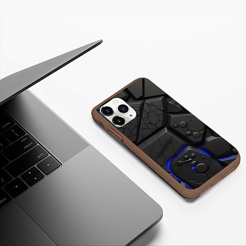 Чехол iPhone 11 Pro матовый Черные объемные плиты / 3D-Коричневый – фото 3
