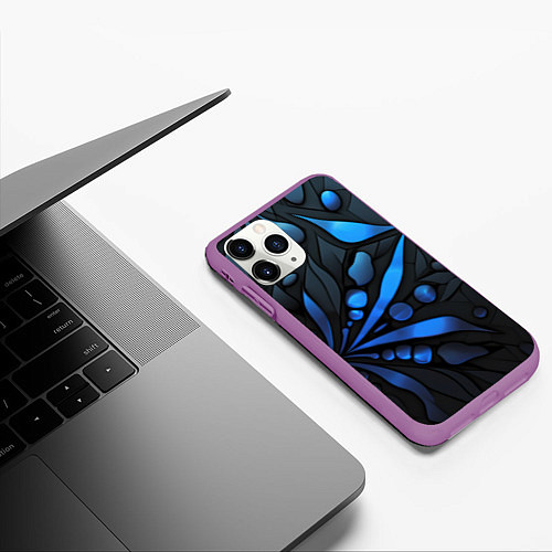 Чехол iPhone 11 Pro матовый Black blue elements / 3D-Фиолетовый – фото 3