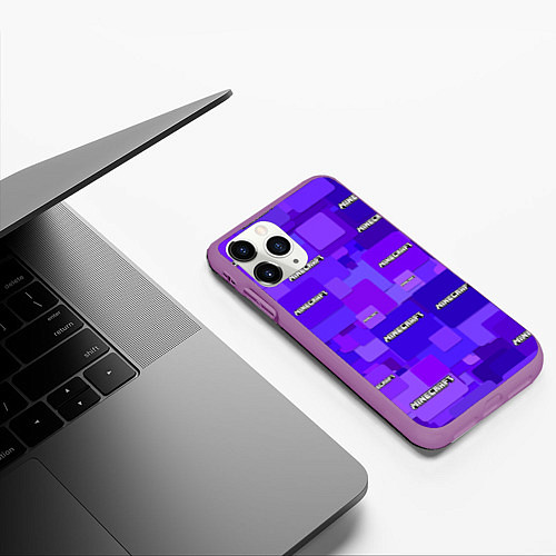 Чехол iPhone 11 Pro матовый Minecraft pattern logo / 3D-Фиолетовый – фото 3