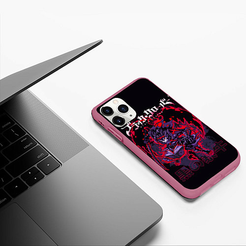 Чехол iPhone 11 Pro матовый Аста режим демона - Черный Клевер / 3D-Малиновый – фото 3
