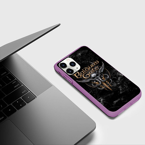 Чехол iPhone 11 Pro матовый Baldurs Gate 3 dark logo / 3D-Фиолетовый – фото 3