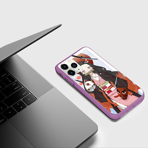 Чехол iPhone 11 Pro матовый Клинок рассекающий демонов Нэдзуко Камадо / 3D-Фиолетовый – фото 3