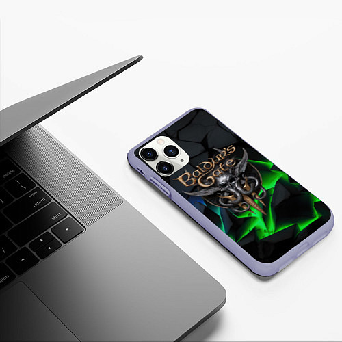 Чехол iPhone 11 Pro матовый Baldurs Gate 3 black blue neon / 3D-Светло-сиреневый – фото 3