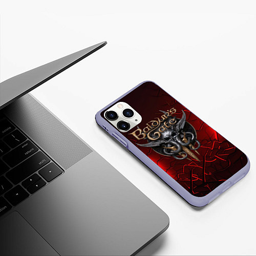 Чехол iPhone 11 Pro матовый Baldurs Gate 3 logo red / 3D-Светло-сиреневый – фото 3