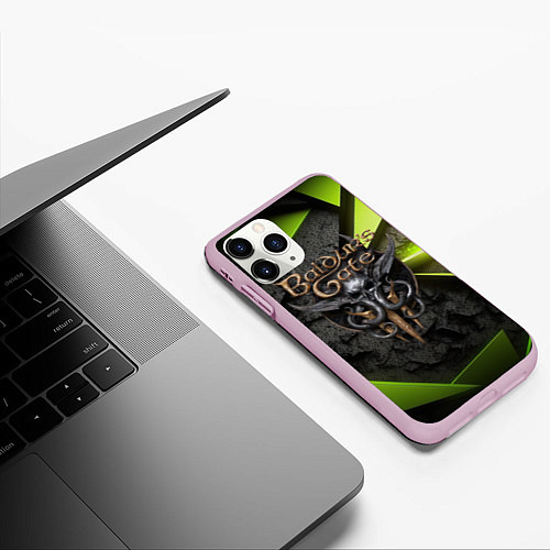 Чехол iPhone 11 Pro матовый Baldurs Gate 3 logo green abstract / 3D-Розовый – фото 3