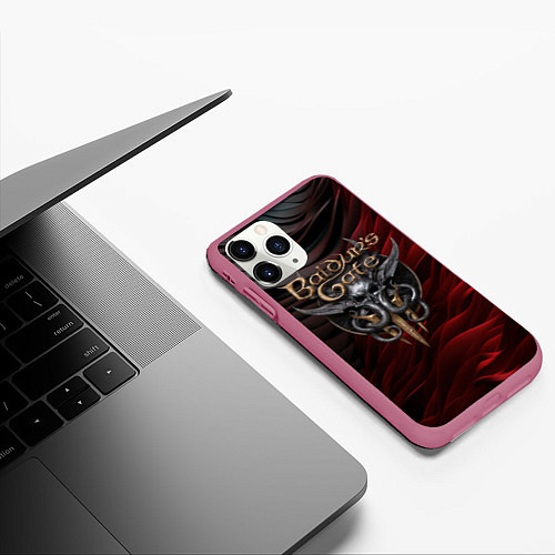 Чехол iPhone 11 Pro матовый Baldurs Gate 3 logo dark red black / 3D-Малиновый – фото 3