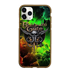 Чехол iPhone 11 Pro матовый Baldurs Gate 3 logo dark red green fire, цвет: 3D-коричневый