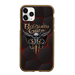 Чехол iPhone 11 Pro матовый Baldurs Gate 3 logo red black geometry, цвет: 3D-коричневый