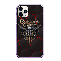 Чехол iPhone 11 Pro матовый Baldurs Gate 3 logo red black geometry, цвет: 3D-светло-сиреневый