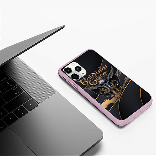 Чехол iPhone 11 Pro матовый Baldurs Gate 3 logo dark logo / 3D-Розовый – фото 3