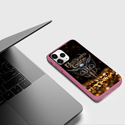 Чехол iPhone 11 Pro матовый Baldurs Gate 3 logo dark gold logo, цвет: 3D-малиновый — фото 2