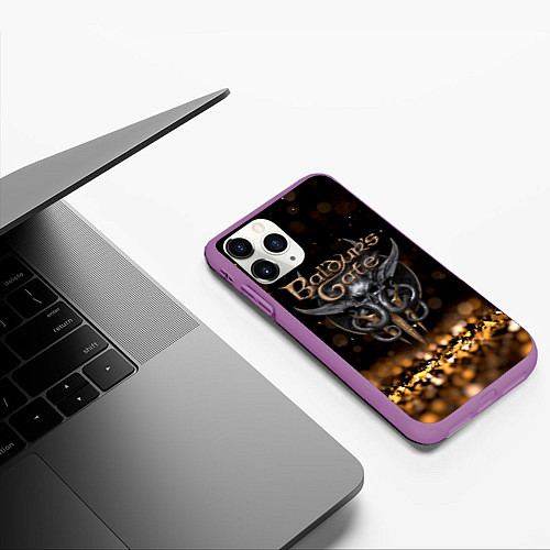 Чехол iPhone 11 Pro матовый Baldurs Gate 3 logo dark gold logo / 3D-Фиолетовый – фото 3