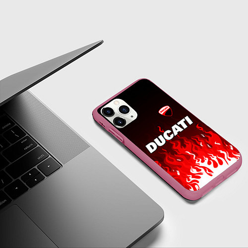 Чехол iPhone 11 Pro матовый Ducati- красное пламя / 3D-Малиновый – фото 3