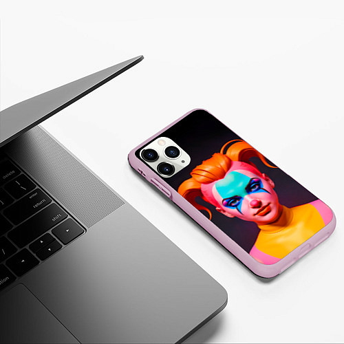 Чехол iPhone 11 Pro матовый Девушка клоун с жёлтыми волосами / 3D-Розовый – фото 3
