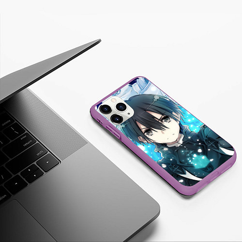 Чехол iPhone 11 Pro матовый Sword Art Online Кадзуто Киригая / 3D-Фиолетовый – фото 3