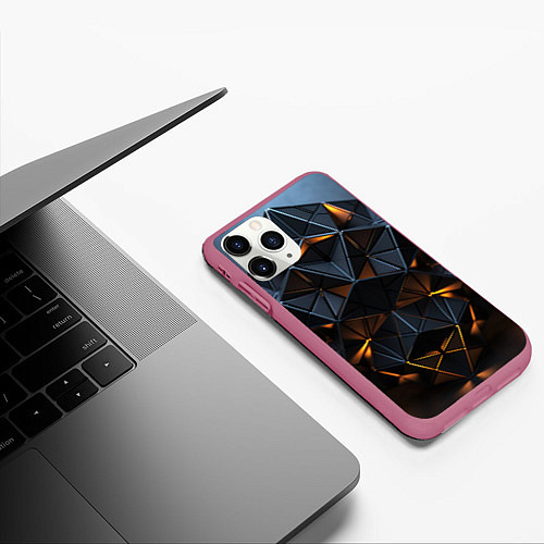 Чехол iPhone 11 Pro матовый Объемные кубы / 3D-Малиновый – фото 3