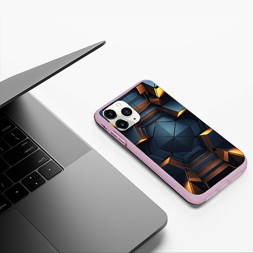 Чехол iPhone 11 Pro матовый Объемные полигоны / 3D-Розовый – фото 3