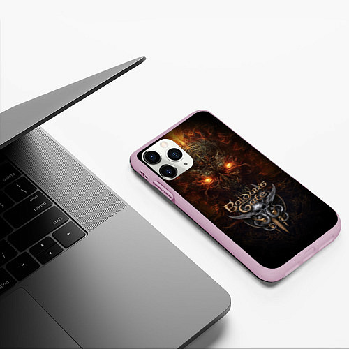 Чехол iPhone 11 Pro матовый Baldurs Gate 3 logo / 3D-Розовый – фото 3