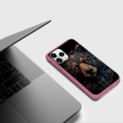 Чехол iPhone 11 Pro матовый Медведь из узоров / 3D-Малиновый – фото 3