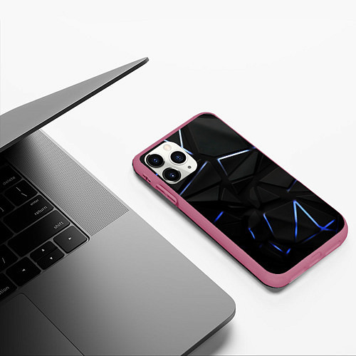 Чехол iPhone 11 Pro матовый Black texture neon line / 3D-Малиновый – фото 3