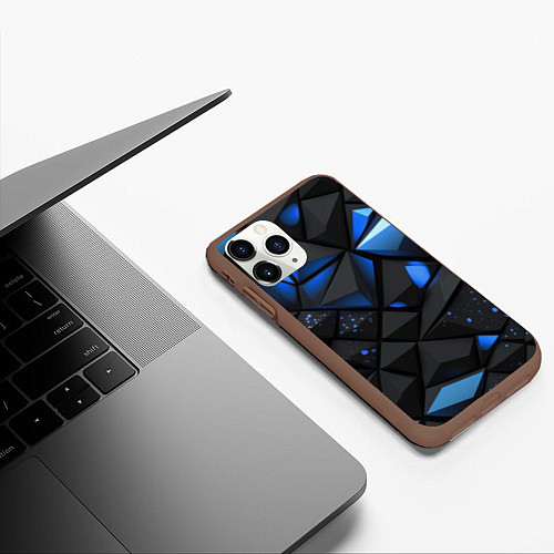 Чехол iPhone 11 Pro матовый Blue black texture / 3D-Коричневый – фото 3