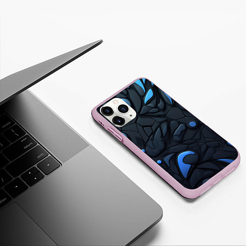 Чехол iPhone 11 Pro матовый Blue black abstract texture / 3D-Розовый – фото 3