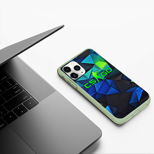 Чехол iPhone 11 Pro матовый CSGO blue abstract / 3D-Салатовый – фото 3