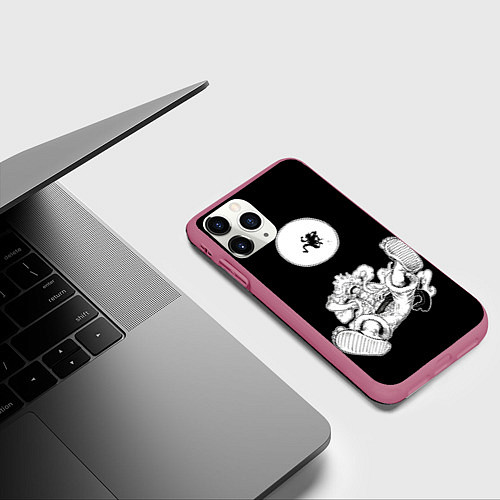 Чехол iPhone 11 Pro матовый Луффи и гир 5 на луне / 3D-Малиновый – фото 3