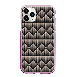 Чехол iPhone 11 Pro матовый Объемные бежевые ромбы на черном, цвет: 3D-розовый