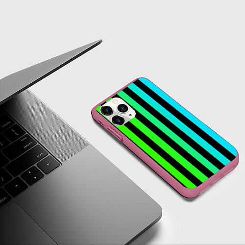 Чехол iPhone 11 Pro матовый Цветные полоски / 3D-Малиновый – фото 3