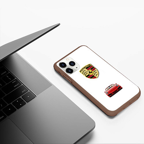 Чехол iPhone 11 Pro матовый Porsche car / 3D-Коричневый – фото 3