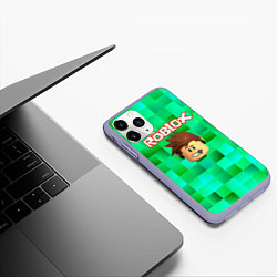 Чехол iPhone 11 Pro матовый Roblox head на пиксельном фоне, цвет: 3D-светло-сиреневый — фото 2