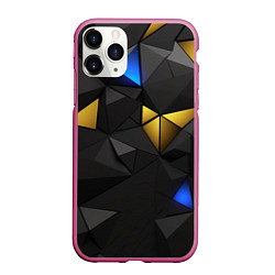 Чехол iPhone 11 Pro матовый Black yellow geometry, цвет: 3D-малиновый