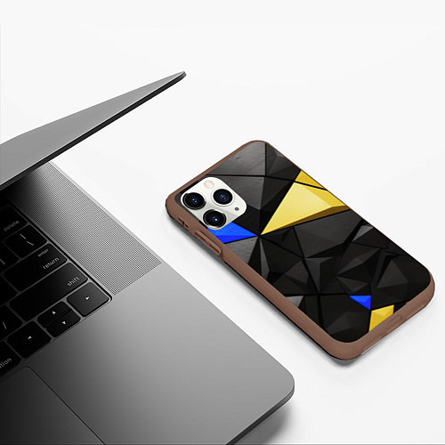 Чехол iPhone 11 Pro матовый Black yellow elements / 3D-Коричневый – фото 3