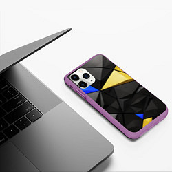 Чехол iPhone 11 Pro матовый Black yellow elements, цвет: 3D-фиолетовый — фото 2