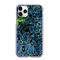 Чехол iPhone 11 Pro матовый Мозаичный узор в синих и зеленых тонах, цвет: 3D-светло-сиреневый