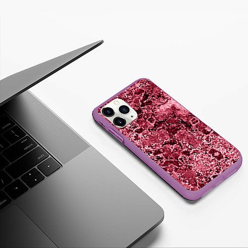 Чехол iPhone 11 Pro матовый Мозаичный узор в коричнево-красных тонах / 3D-Фиолетовый – фото 3